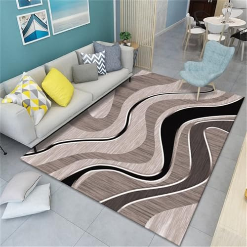 RUGMRZ Waschbare Teppich 70x140cm braun, Teppich Eingang Abstraktes Streifenmuster für den Eingang des Wohnzimmers
