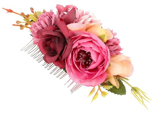 POPETPOP Peineta Nupcial Adorno Floral de Rosa Artificial Tela Color Púrpura Rojo Accesorio para Boda y Evento Tocado para Novia y Dama de Honor Diseño Elegante y Práctico