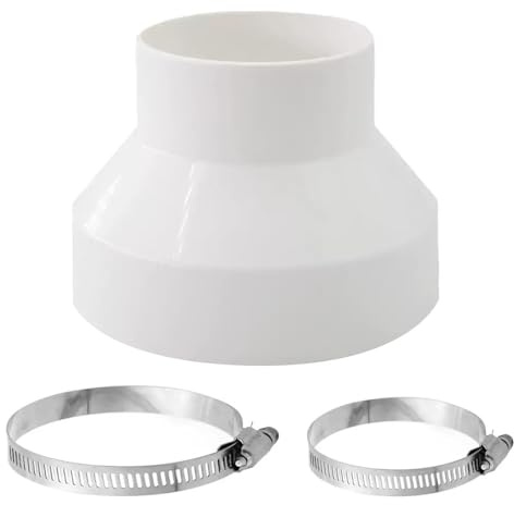 Duct Reducer 150mm to 100mm (6” to 4”) with Stainless Steel Clamps - Round Galvanized HVAC Pipe Reduction Coupler for Extractor Fans, Cooker Hood, Tumble Dryer Ventilation - 91-114mm & 141-165mm Pipes