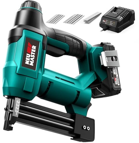 NEU MASTER Cordless Nail Gun/Staple Gun - 18 Gauge 2-in-1 Brad Nailer with Battery Powered, Includes 2.0Ah Battery & 2.4A Charger and 800 Nails & 200 Staples