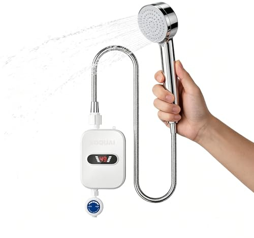 Chauffe Eau Instantané Electrique 3500W,Mini Chauffe-Eau Électrique Avec Pomme De Douche, 220v Chauffe-Eau Électrique Sans Réservoir Avec Affichage Numérique Lcd, Pour Salle De Bain, Cuisine (Blanc)