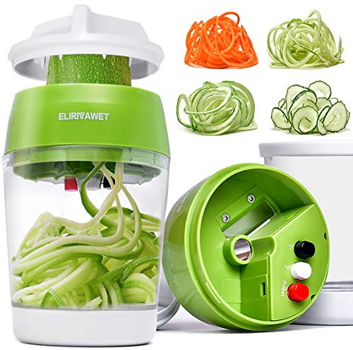 ELIRIVAWET Cortador Rallador de Verdura 5 en 1 Mejorad Pasta Espiralizador, Vegetal Veggetti Slicer, Espaguetis de Calabacin, Manual, Útiles de cocina prácticos