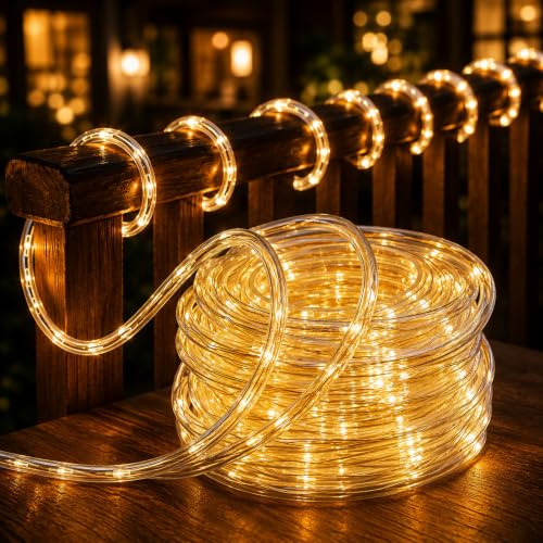 ALEGRE® Led Lichtschlauch Außen Innen, 7M 50 LED Lichterkette Batterie mit 8 Modi, Warmweiß Lichterketten, Wasserdicht Lichterschlauch für Garten, Terrasse, Zaun, Hochzeit, Halloween, Weihnachten Deko