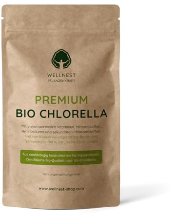 Wellnest Bio Chlorella 1000 g | Detox Superfood vegan | Algen reich an Mineralstoffen, Vitaminen und Spurenelementen | 5.000 Presslinge á 200 mg | Rückstandsgeprüft in deutschem Labor