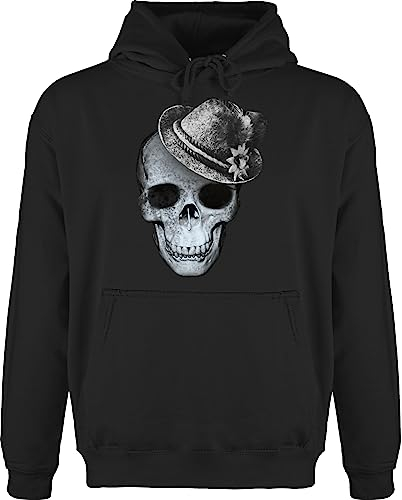 Hoodie Herren Pullover Männer - Kompatibel Oktoberfest - Totenkopf mit Filzhut - 5XL - Schwarz - bayrische skull kapuzenpullover octoberfest bayernhut bayerischer seppl hut oktoberfest- edelweiss