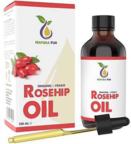 Rosehip Oil 120ml - 100% organic, cold pressed, vegan - Anti-aging Rose Hip Seed Oil for face, skin, body, hair, hands