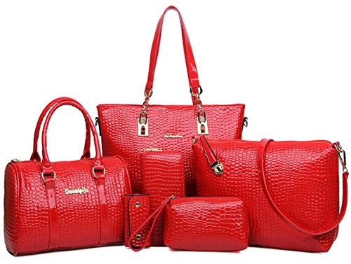 FiveloveTwo Damen 6-teiliges Set mit Crossbody Tasche und Geldbörsen PU Leder Schultertasche Shopper Tragetaschen Umhängetasche Geldbeutel Tote Taschen Clutches