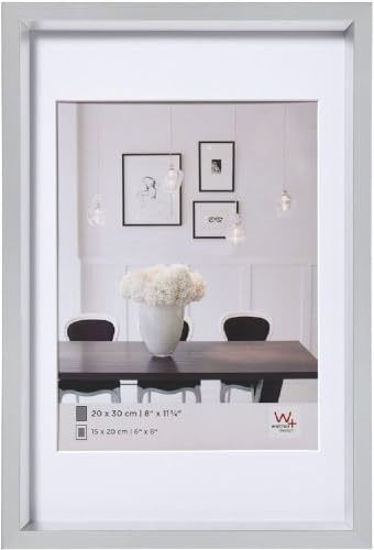 walther design Bilderrahmen silber 40 x 50 cm mit Passepartout, Steel Style Kunststoffrahmen ES050S
