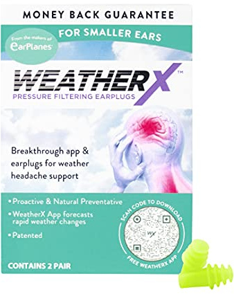 WeatherX, Tapón para los oídos con filtro de presión para cambios en la presión barométrica del clima (pequeño, 2 unidades)