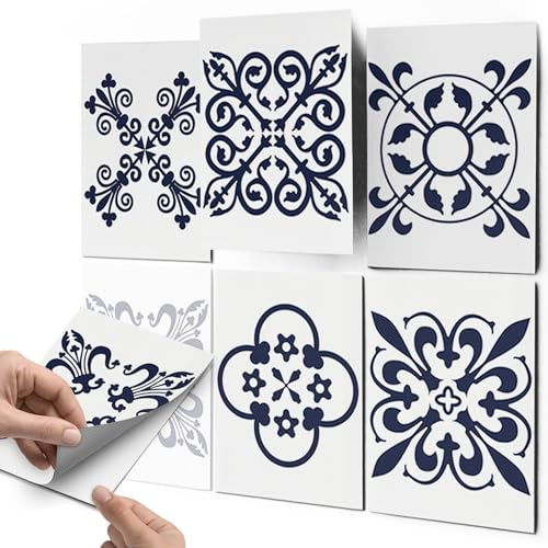 CREATISTO Fliesenaufkleber Fliesenfolie Mosaikfliesen - Aufkleber Folie für Fliesen I Klebefliesen Deko Folien für Fliesen Ornament in Bad u. Küche (20x25 cm I 6 -Teilig)