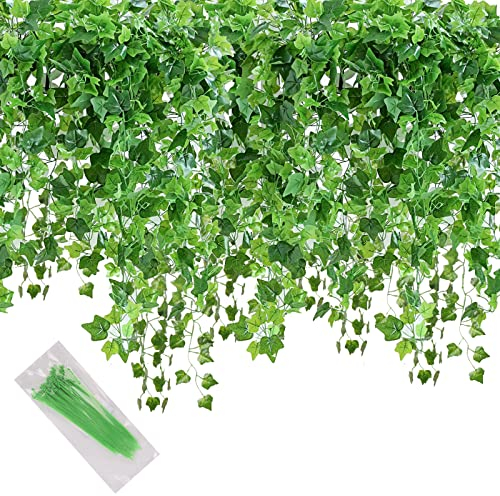 MerryNine 24Pcs 168Ft Artificial Ivy Greenery, Hanging Vines Garland Fake Green Baskets Leaves Plants Fake Foliage Flowers for Home Kitchen Garden Office Wedding Wall Party Decoration