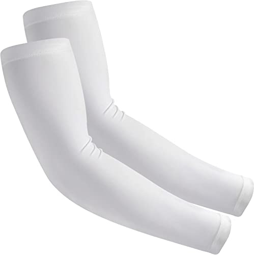 EGOFLEX Mangas de compresión para hombres y mujeres, protección solar UV, tatuaje, béisbol, baloncesto, fútbol, golf, correr, Blanco, Large