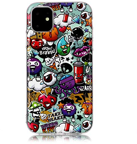 DasKAn Leuchtend Silikon Hülle für iPhone 11 Pro 5,8'',Fluoreszierend Licht im Dunkeln Lustiges Graffiti Bunt Muster Ultra Dünn Weich Gummi Rückseite Handy Tasche Stoßfest Gel TPU Schutzhülle,#2