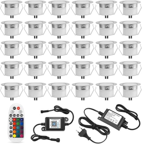SUBOSI 20er Bluetooth RGB Led Bodeneinbaustrahle Aussen 0.5W Ø45mm IP67 Wasserdicht LED Einbaustrahler Terrasse Küche Garten Led Lampe Full Kit