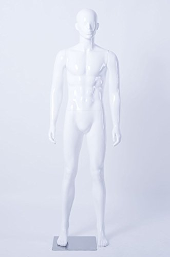 TonHan LM1-B schöne männliche abstrakte weiß glänzend lackierte Schaufensterpuppe Schaufensterfigur Nase Mund Ohren Modern Neu (LM1-B Mann Glanz)