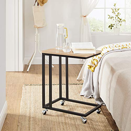 ACAZA Beistelltisch auf Rollen, ideal zum Genießen Ihres Computers im Wohnzimmer oder für Ihr Frühstück im Bett, Farbe: helle Eiche