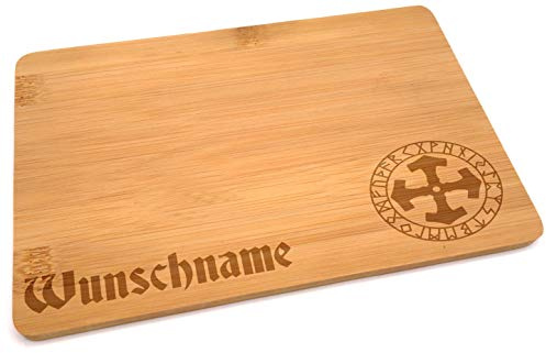 Samunshi® Holzbrett mit Gravur Mjölnir Kreis Runen aus Bambus Brett Frühstücksbrettchen als Holz Schneidebretter Holzbrett Küche Vesperbrett mit