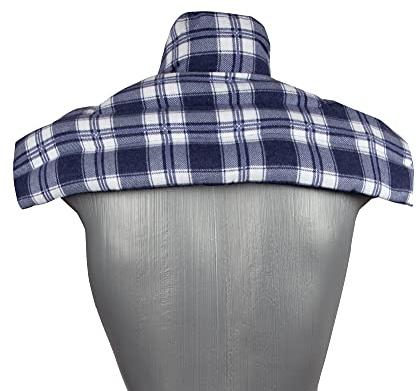 Cherry Stone Pillow Shoulder and Neck Pillow with Collar Heat Cushion Neck for Microwave Cherry Stones Flannel Checked Blue
