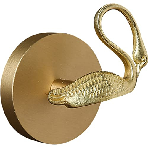 WAYUTO Brass Wall Hooks Heavy Duty for Hanging Metal Vintage Coat Hooks Wall Mounted Door Hook Rack Decorative Pegs for Hanging Bag Key Towel or Purse Swan Left
