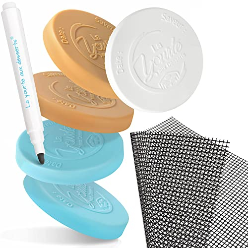 Grille pour Yaoutière Seb Multidélices + 30 Couvercles pour Pot de Yaourt en Verre Type La Laitière - Normes EU Contact Alimentaire, Sans BPA - Clipsable, Hermétique