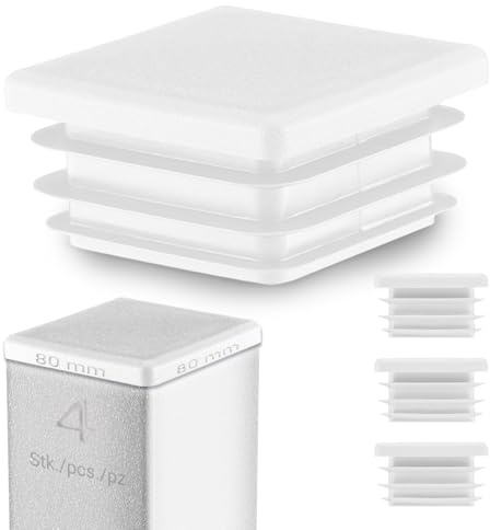 EMFA Lamellenstopfen 80x80 mm Weiß für Vierkantrohre, 4 Stück | Rohrstopfen, Vierkantstopfen, Rohrabdeckung, PE-Kunststoff