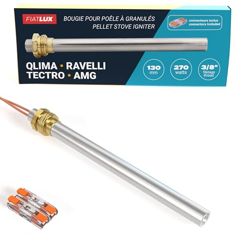 Bougie Poêle à Granulés compatible avec Ravelli/Tectro/AMG - 130/140mm / 270W - Filetage 3/8 - Garantie 2 ans