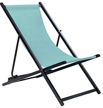 Outdoor Liegestuhl faltbar Aluminium schwarz Mesh blau türkis Locri II