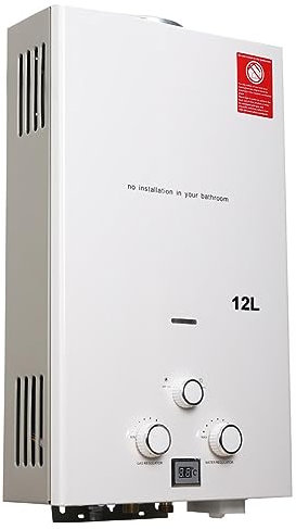 NICCOO GPL Scaldabagno A Gas, 12l Caldaia A Gas GPL A Parete, Istantaneo Scaldacqua Con Kit Doccia E Display A Led, Con Modalità Inverno Ed Estate, Per Casa, Camper Ed Esterni, Bianco