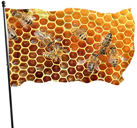 Bienenflagge, 90 x 150 cm, fleißige Bienen auf Wabe im Bienenhaus Süßer Honig Outdoor-Flaggen Große Willkommensbanner für Zuhause, Garten, Hof, Rasen-Dekoration
