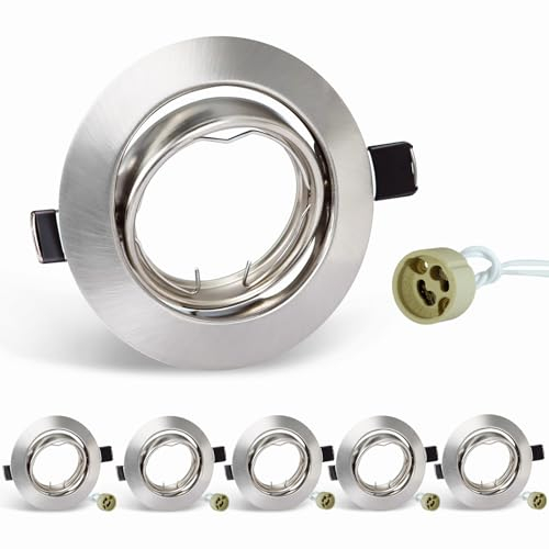 SCNNC Recessed Ceiling Light Mounting Frame with GU10 Lamp Holder, Metal Round Recessed Spotlights Trim Ring Fitting GU10 Downlight Frame for Bathrooms Kitchen 50mm Bulb, Pack of 6