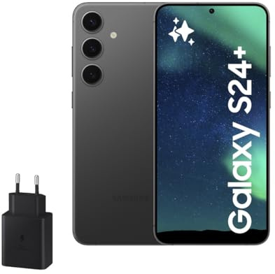 Samsung Galaxy S24+ y Cargador 45W, Móvil con IA, Smartphone Android, 12GB RAM Más Rápida, 256GB Almacenamiento, Cámara 50MP, Gran Pantalla, Batería Larga Duración, Negro Onyx (Versión Española)