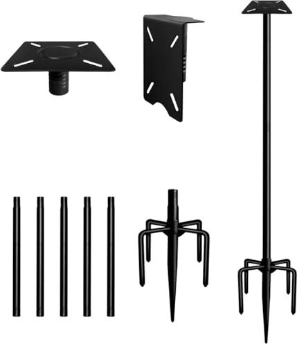 Ansionsol 238 cm smart fågelmatarstång med 5-spetsbas, justerbar fågelholksstångmonteringssats för utomhusbruk, slitstark fågelmatningsstativ för vilda fåglar, svart