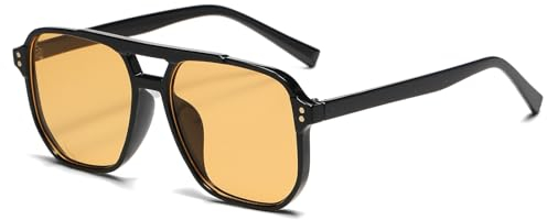 YAMEIZE Pilot solglasögon herr dam fyrkantiga dubbla broar retro stora glasögon 70s vintage stil UV400 skydd, Svart/orange