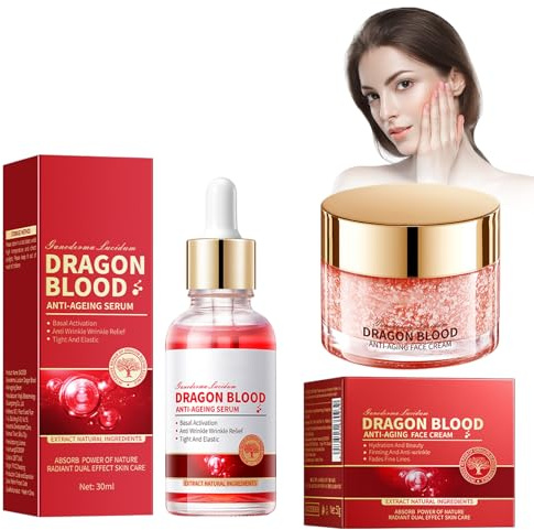 Gesichtsserum + Gesichtscreme, Mit Drachenblut-Extrakt, Facial Cream, Anti-Aging Feuchtigkeitscreme für Männer und Frauen, Zur Hydratation und Straffung der Haut, um Feine Linien zu Reduzieren