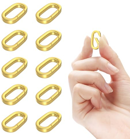 Goiern 10 cierres ovalados chapados en oro de 18 quilates, cierre de cadena, cierre de cadena, anillos de muelle, amplificadores para hallazgos de joyas y collares, dorado, L