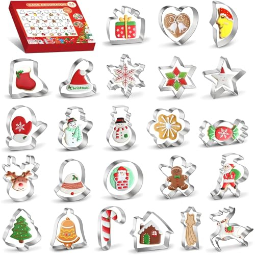 Veszoen 24 Piezas Moldes Galletas Navidad Cortadores de Galletas Navideñas Moldes para Galletas de Acero Inoxidable Cortador de Galletas Para Tarta Galletas Hornearp