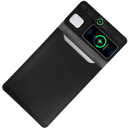 Housse pour ordinateur portable avec chargement sans fil – Housse en cuir 5 en 1, tapis de souris et tapis de bureau | Charge rapide pour téléphones, écouteurs et montre | Chargeur sans fil 3 en 1 |