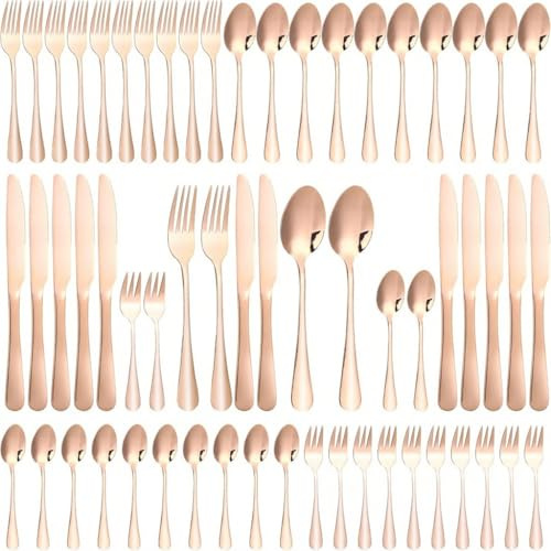 Besteck Set 12 Personen, 60-teiliges Goldenes Besteck, Gold Rose