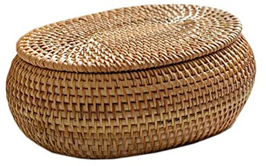 Ainiupi Round Rattan Box,Wicker Fruit Basket with Lid Bread Basket Storage Basket Willow Woven Basket for Bread