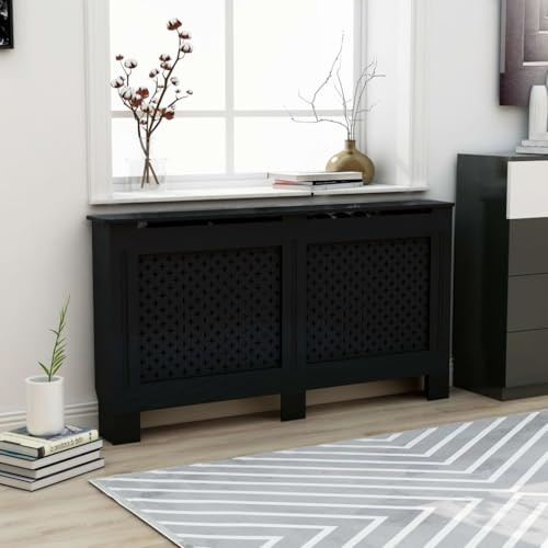 puraday Wohnzimmer Heizkörperabdeckung 152x19x81.5 cm MDF Heizkörper Verkleidung Abdeckung Dekorative Wabenmuster Design Heizkörperverkleidung Heizung Abdeckung Schwarz Radiator Cover