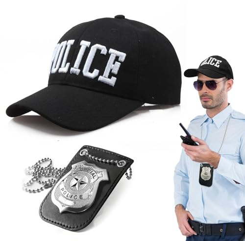 TUONYIS Disfraz de policía de 2 piezas para hombre, disfraz de policía para adultos, niños, ajustable, gorra de béisbol de policía, insignia de Halloween, accesorios de disfraz de fiesta de cosplay