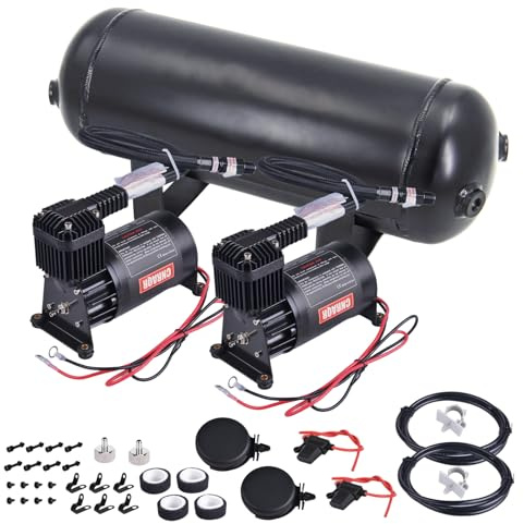 CNRAQR 3 Gallon Air Tank with 150PSI Air Compressor 2PCS for Suspension/Air Ride/Bag/Car Train Truck Horn Aluminum 12 Liter Compressed air Storage Tank Onboard System Air Suspension Compressor Kit