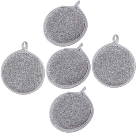 Healeved Set Da 5 Spugne Pulizia Doppio Lato Rete in Acciaio e Spugna Ad Alta Densità, Spugne Riutilizzabili Antigraffio Per Lavare Piatti e Pentole in Cucina Anello Porta Asciugatura