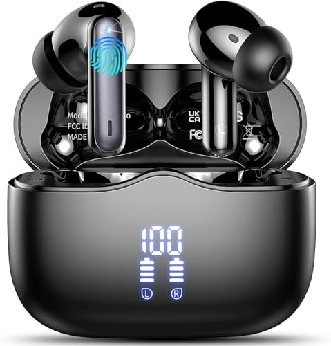 Wireless Earbuds, Bluetooth 5.3 Headphones in Ear with HiFi Stereo Deep Bass, 4 ENC Noise Cancelling Mic Wireless Earphones 40H Playtime, Bluetooth Earbuds Dual LED Display, IP7 Waterproof, USB-C