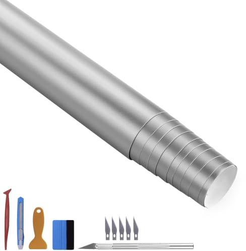 NewL Vinilo Autoadhesivo Satinado Mate Cromo Metálico Plateado 30 x 300 cm | Satinado Mate, incluye herramienta instalación, canales liberación aire, adhesivo reposicionable, para coches y muebles