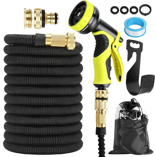 Flexibler Gartenschlauch 15M mit 10 Funktionen Sprühdüse Ausdehnbarer Wasserschlauch mit Adapter aus Messing Gartenschlauch Dehnbar für Bewässerung Gartenreinigung Autowäsche Gießen