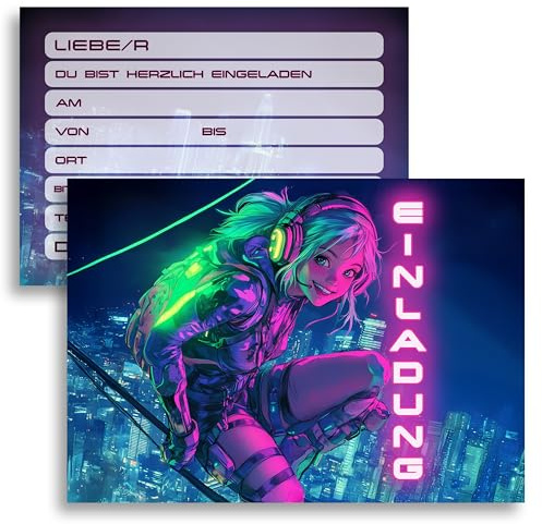 E&G Klasse 10 Kinder Einladungskarten Einladung Kindergeburtstag Neon Electric Girl Mädchen und Jungen Kinder-Geburtstag Geburtstag Party Einschulung 6 7 8 9 10 11 12 13 14 15