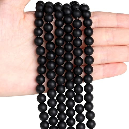 Sahoottie 100 Stück Mattes Obsidian Perlen 6mm Naturstein Perlen mit Loch | Schwarz Edelsteine zum Auffädeln Schwarze Edelsteinperlen für Armbänder Selber Machen Kristallkette DIY Schmuckherstellung