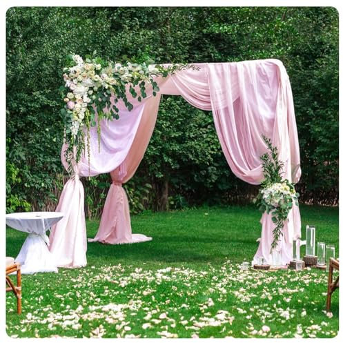 Rockreyoa Hochzeit Vorhang Hochzeitsbogen Gardinen Querbehang Tüll Hintrgrund Vorhang Bogenvorhänge Tüll Fotovorhang Kulissenvorhänge Gardinen Dekoration für Fotografie Babyparty Rosa 145cm*500cm