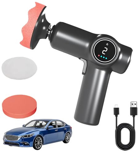 Lucidatrice senza fili per auto, lucidatrice senza fili, con 2 batterie al litio da 2000 mAh e 3 cuscinetti lucidanti, 2 velocità variabile Mini lucidatrice per auto, kit per cera, lucidatura e S